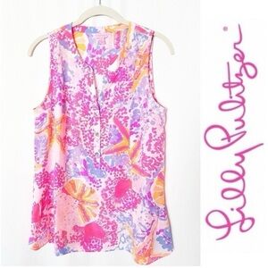 LILLY PULITZER Kery Silk Top 25452 Paradise Pink Size Small